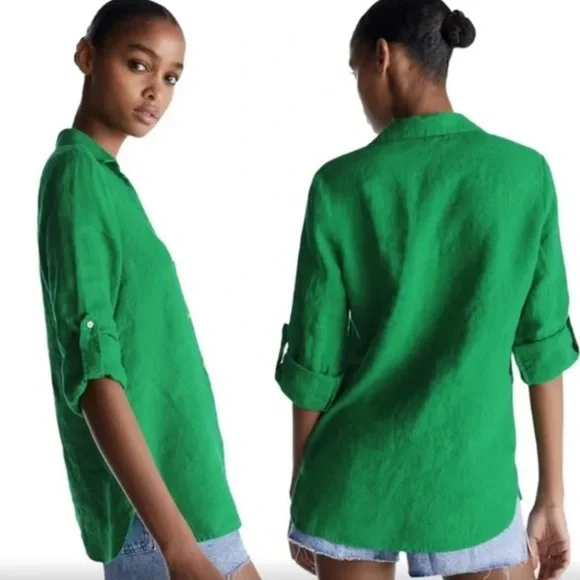 Zara Long Sleeve Button Down Green Blouse Woman’s Size Large - Picture 4 of 11